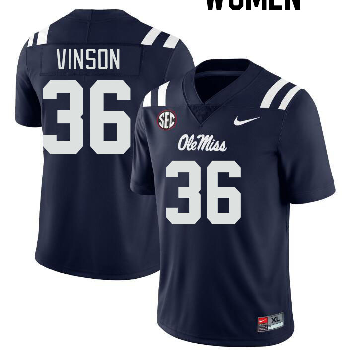 Women #36 Rayf Vinson Ole Miss Rebels College Football Jerseyes Stitched Sale-Navy